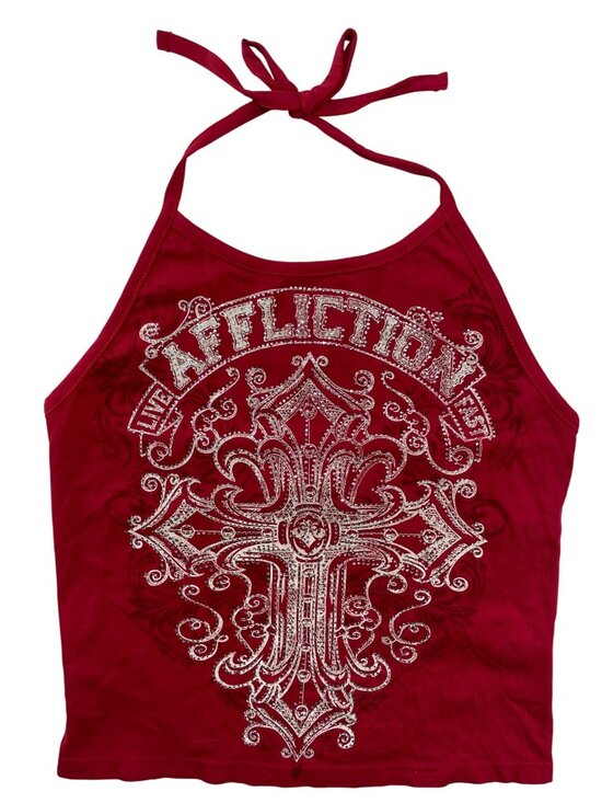Affliction Tops - Affliction Saint Germain Red Halter Top Wth Rhinestones Wmn's Size S MSRP$48 NWT